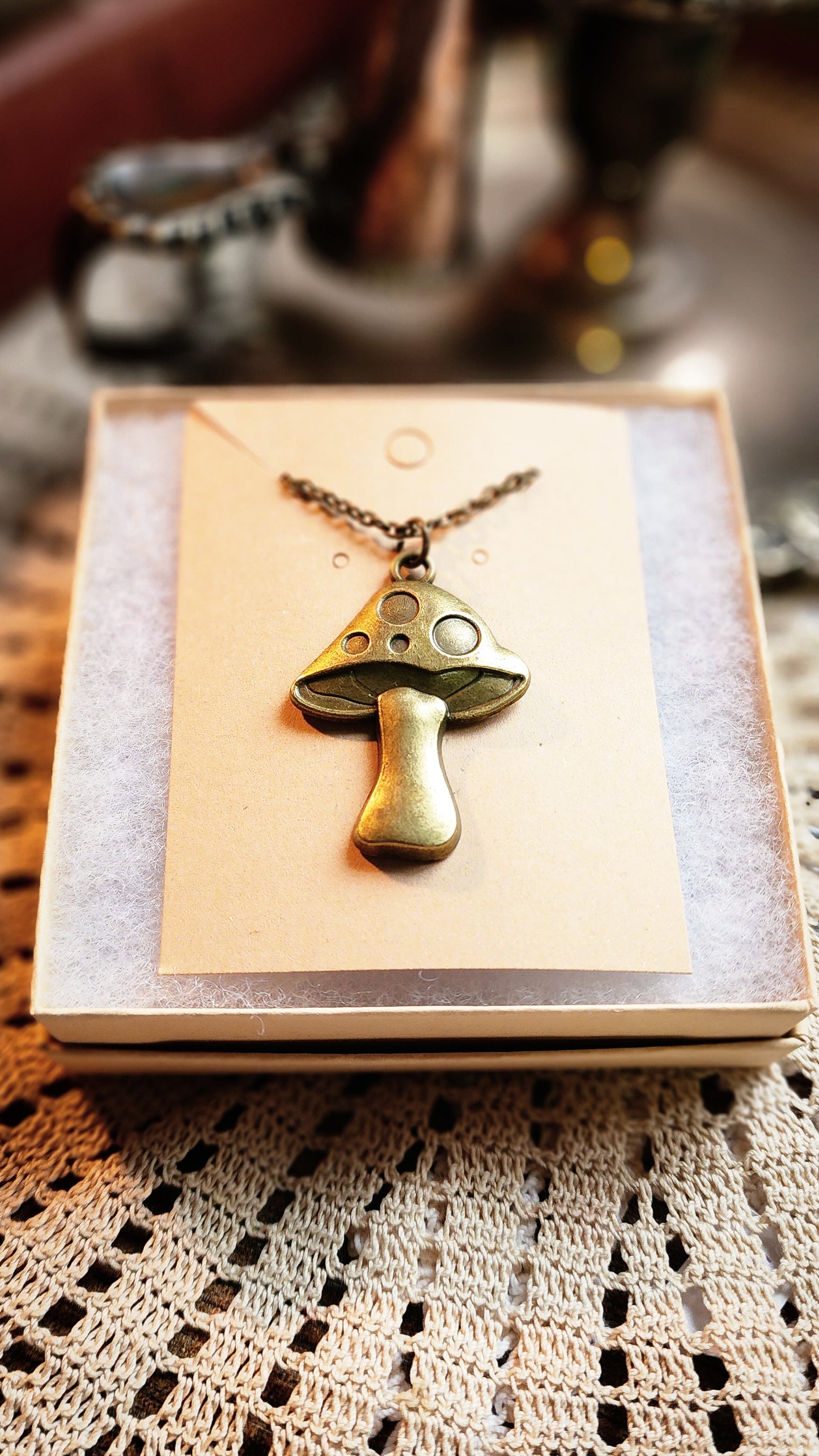 Antique Bronze Mushroom Necklace # 3