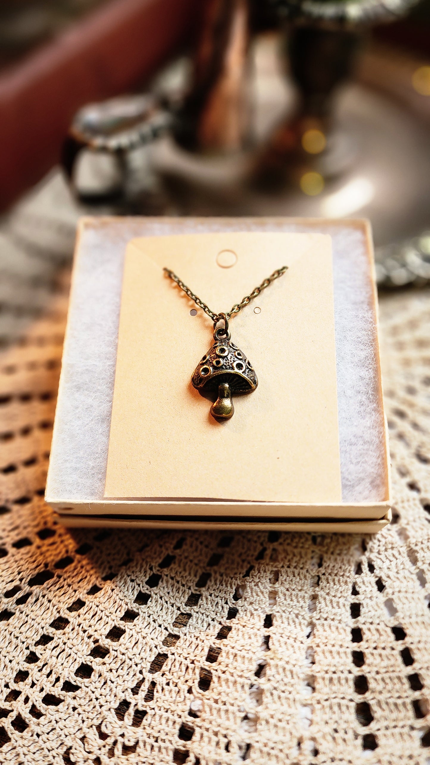 Antique Bronze Mushroom Necklace # 5