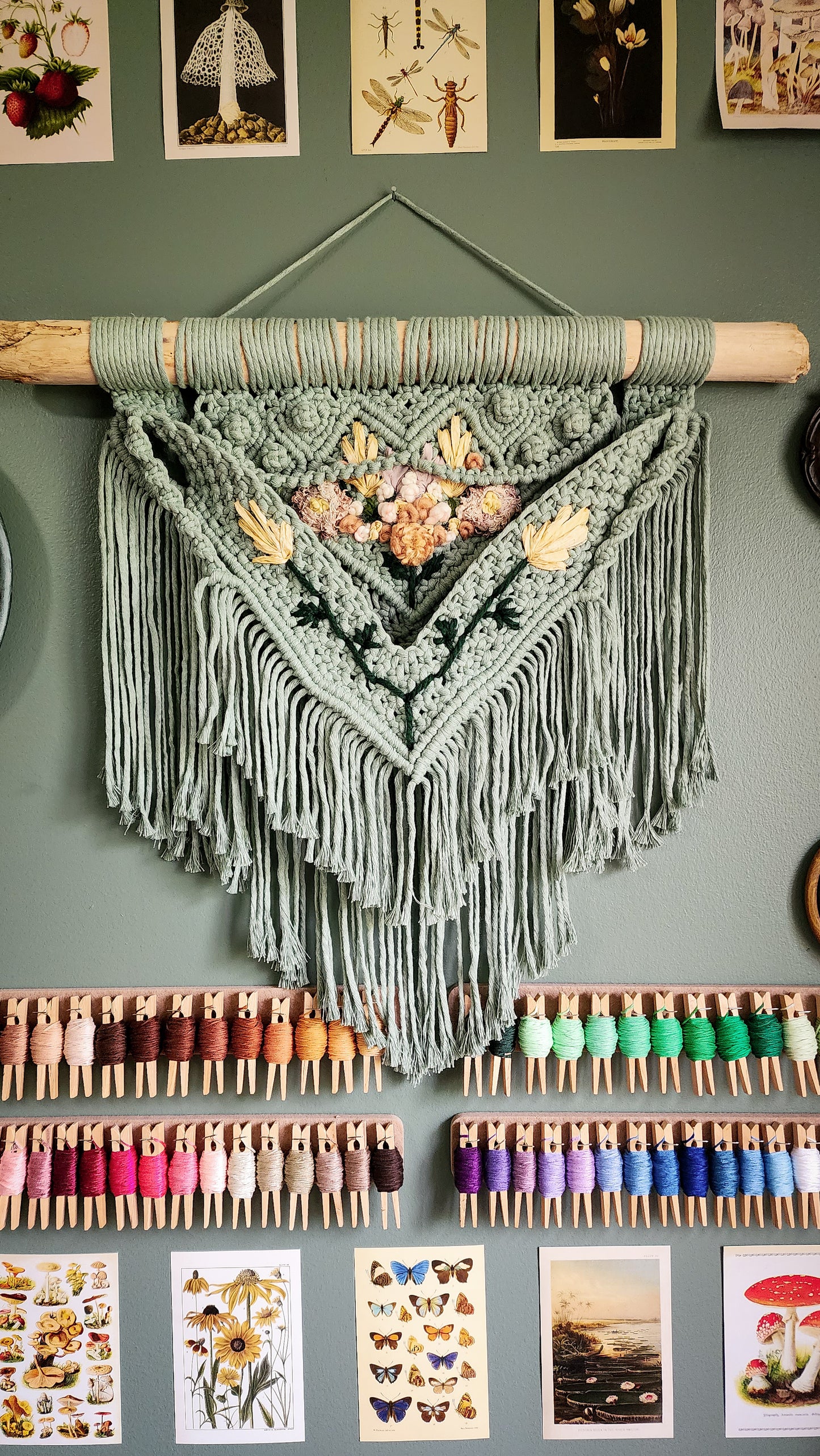 Embroidered Macrame Wall Hanging